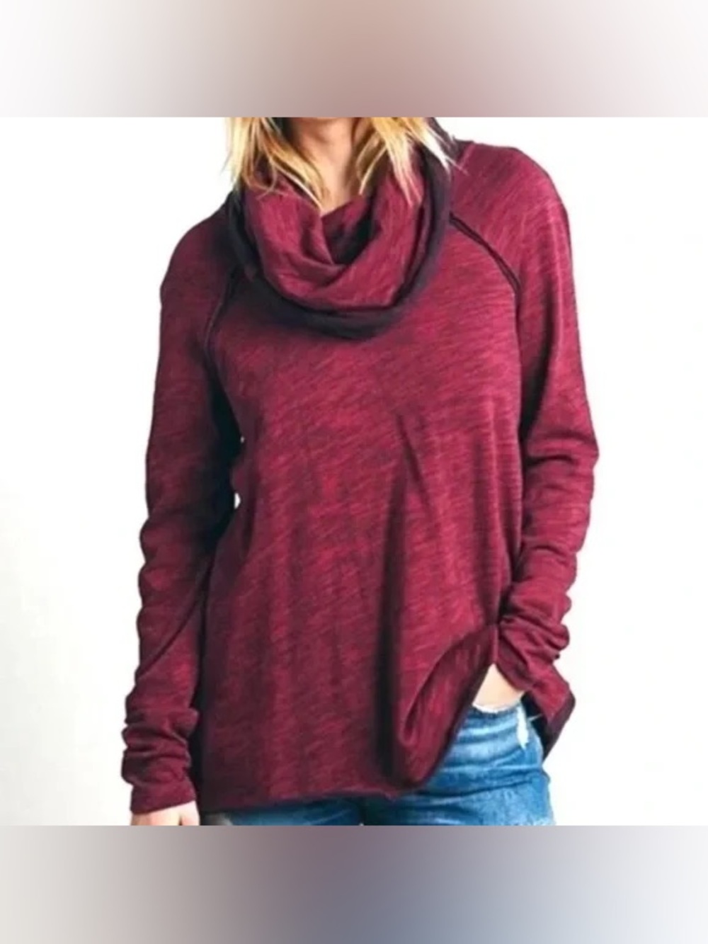 Free People Beach Magenta Cocoon Cowl Neck Long Sleeve Shirt Casual - Picture 2 of 14